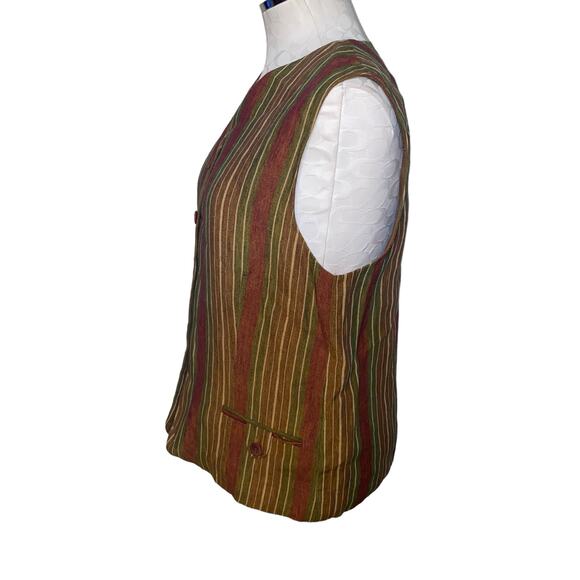 Vintage Anne Klein Linen Striped Sleeveless Button Front Vest Size 8 Petite - Picture 2 of 12
